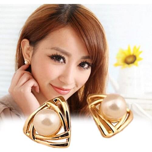 Simulated Pearl Earrings Triangle Geometric 1 Pair Woman Earrings