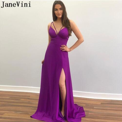 JaneVini Sexy Purple Vestido Prom Dress Long 2020 Backless Spaghetti Straps Evening Dresses V-Neck Formal Party Gowns jurkjes