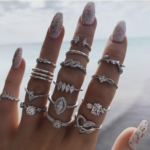 Luxury Wedding rings crystal heart ring for women Jewelry wedding Gifts love jewelery set aesthetic egirl accessories 15pcs/sets