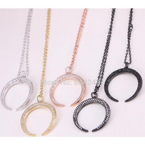 10 Strands Zyunz Micro Pave CZ Double Horn / Crescent Moon Pendant Necklaces