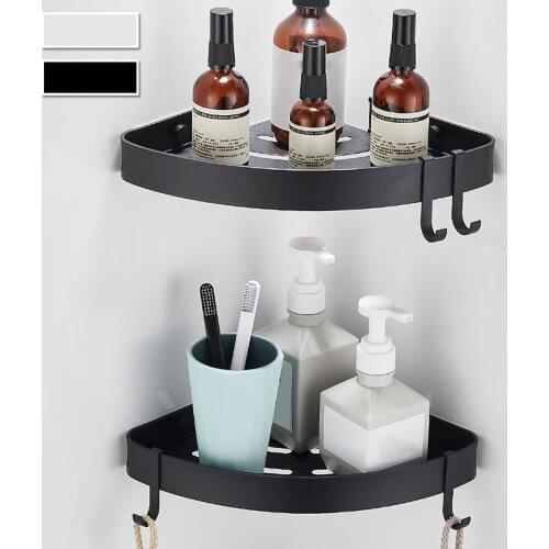 2Pcs Bathroom Shelf Organizer Shower Storage Rack Black Corner Shelves Wall Mounted Aluminum Toilet Shampoo Holder No Drill
