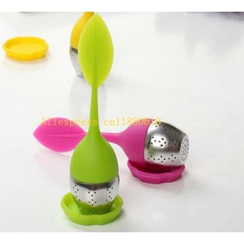 200pcs/lot Fast Shipping Wholesale Food-grade Silicone & Stainless Steel Leaf Tea Leaf Strainer Herbal Spice Infuser Tea Filter