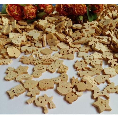 200pcs Mixed Natural good Wood Button Sewing Bulk Cartoon fasteners Children decoration Craft Accessorie Buttons clothing set