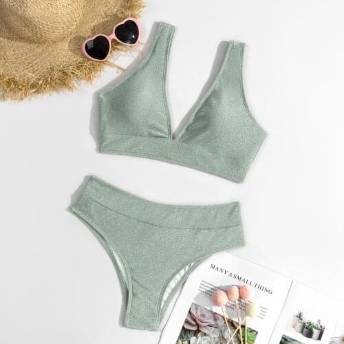 2021 Summer High Waist Bikinis Swimsuits Push Up Swimwear Women Strap Bathing Suit Women Solid Beachwear Biquini Dropshipping