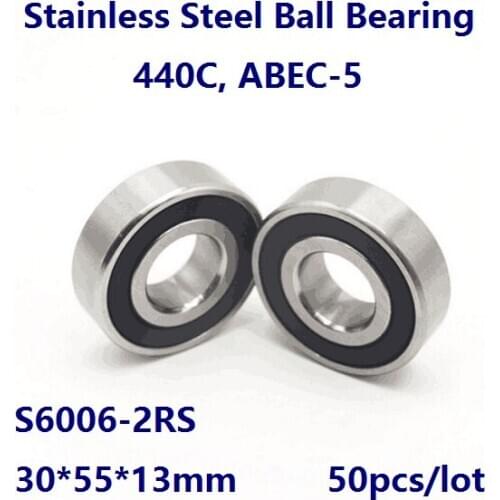 50pcs/lot S6006-2RS S6006RS ABEC-5 Stainless steel 30*55*13 mm Deep Groove Ball bearing Double Rubber cover 30×55×13 mm