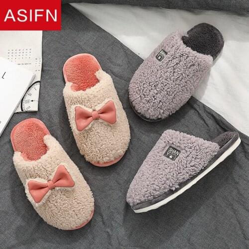 ASIFN Classic Men Winter Warm Fur Slippers Women Boys Girls Slippers House Shoes Flat Heel Home Indoor Bedroom Zapatilla Mujer