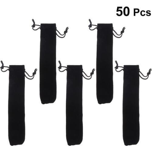 50pcs Velvet Drawstring Pen Pouch Sleeve Holder Pen Case Gift Pencil Bag Black Velvet Beam Drawstring Bag