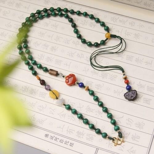 Original natural Malachite Buddha brand chain honey wax South Red Emerald Pendant rope sweater chain