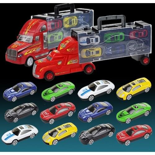 Childrens Model Container Truck Twelve Alloy Cars Transportation Toy Set Parent-Child Interactive Game Birthday Gift for Boy