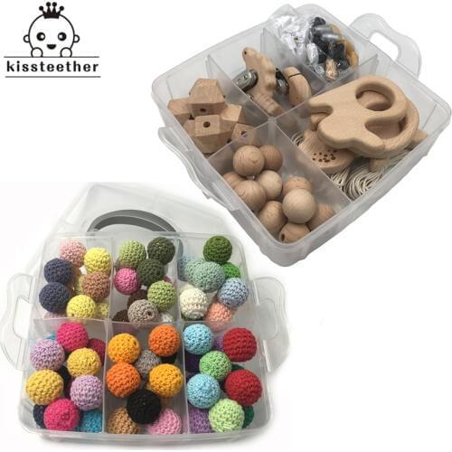 Baby Teether Beech Geometric Hexagon Printed love Round Beads Wooden Teether Pacifier Clip baby teething necklace Accessories