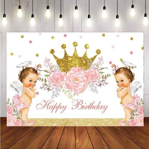 Angel Crown Photography Backdrop Princess Kids Birthday Party Flower Baby Shower Photo Studio Background Decor Banner Prop