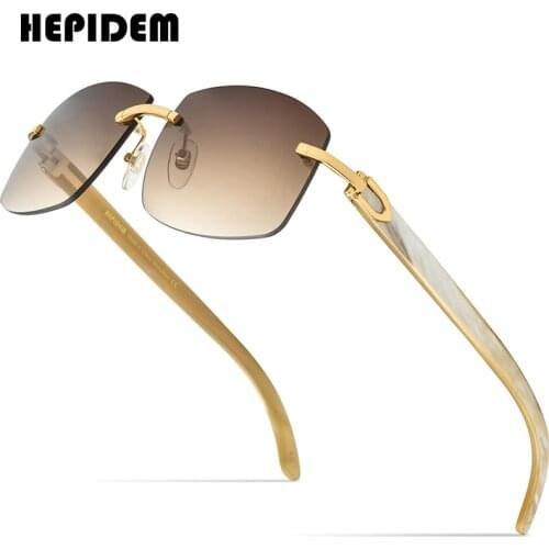 HEPIDEM Buffalo Horn Glasses Women New Squared Rimless High Quality Square Wood Mens Sunglasses Luxury Eyewear Eyeglasses 705