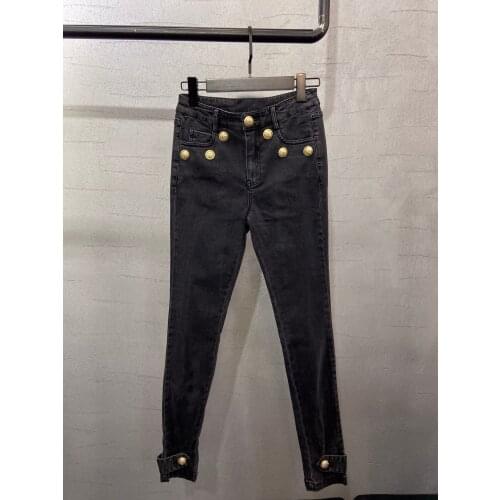 Quality Spring High Women Golden Button Pencil Pants Female Casual Denim Jeans Gdnz 5.06
