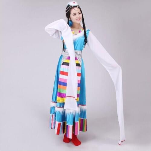 Dance clothes Costume Tibetan gowns dress Women clothing Tibetan Chinese Xizang