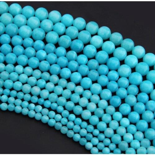 1 Strand Blue Jades Stone Beads Round 6mm 8mm 10mm 12mm Pick Size Spacer Loose Beads Fit Women Necklace DIY Jewelry Materials