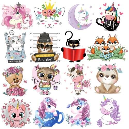 Cartoon Cute Animal DIY Patch Ironing Clothes Heat Transfer Vinyl Clothes Stickers for Kids T-shirts Transfer Hot Stamping