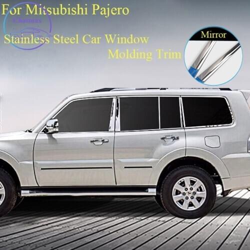Stainless Steel Bar Car Window Molding Trim for Mitsubishi Pajero 2007-2019 Car Door Window Bright Strip Decoration Accessory