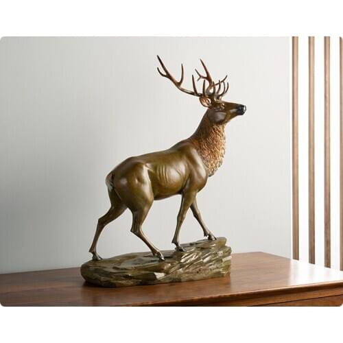 Huge # Limited Edition 2021 HOME OFFICE ROOM WALL Decoration TOP art Collection Handwork Reindeer Elk deer BRASS HOME statue