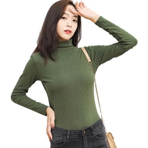 Sutimine Autumn T-shirt Female Long Sleeve T-shirt Turtleneck Shirt Slim Tops Women Casual Tee Shirt Bottom Tops Women Clothing