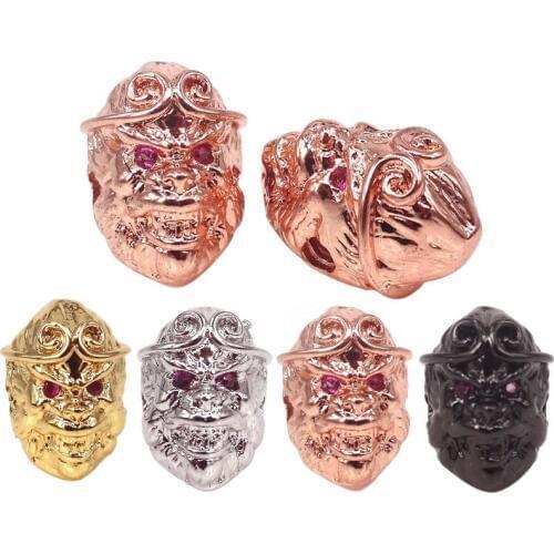 Mixed Silver Gold Color Monkey King Bead,Micro Pave CZ Sun Wukong Spacer Beads For Mythical Jewelry Making Men Bracelet DIY
