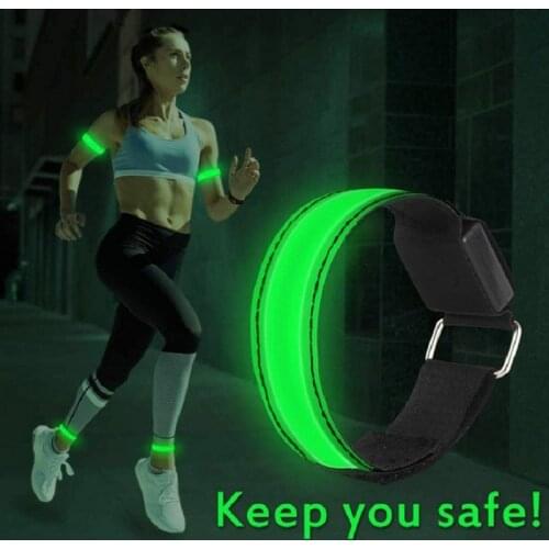 USB Charging Adjustable LED Armband, Reflective Wristband With Flashing Strips Luminous Bracelet Safety Light for Night Running