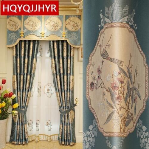 Top luxury elegant jacquard blackout curtains for living room windows with high quality embroidered Voile Curtain for bedroom