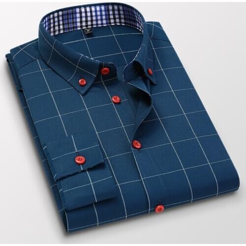 Autumn Mens Shirts Long Sleeve Trend New Mens Clothing Plaid Slim Business Dress Shirts Fashion Homme 2020 Oversize Blouse Men