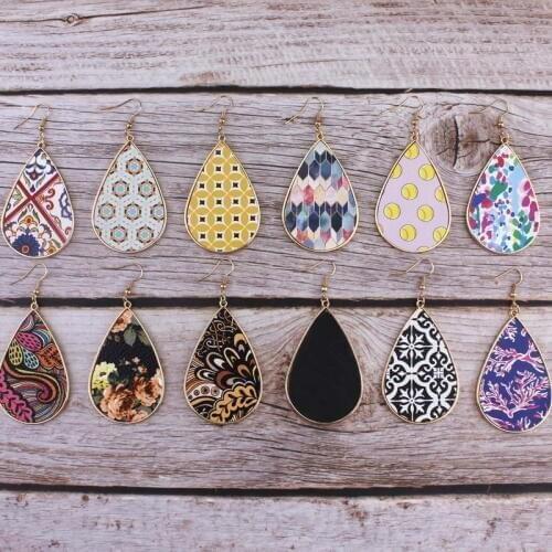 ZWPON Pattern Texture Leather Moroccan Teardrop Earrings for Women Gold Frame Trim Leather Earrings Jewelry Wholesale
