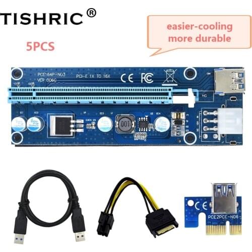 TISHRIC 5PCS 6Pin 006C Riser Card USB3.0 PCI-E 1X To 16X Extender Adapter PCI PCIE Graphics Extension Cable For GPU Miner Mining