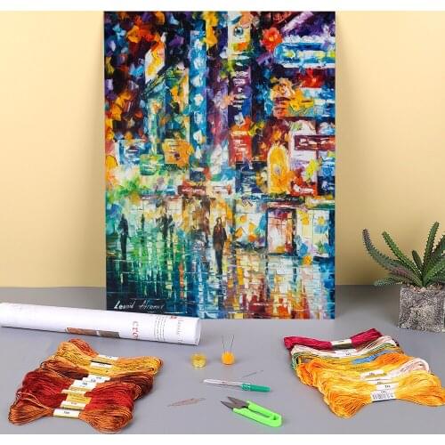 Across The City Printed Fabric 11CT Cross Stitch DIY Embroidery Patterns DMC Threads Knitting Painting Craft Sewing Wholesale