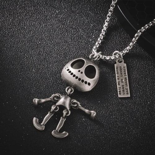 Vintage Alien Pendant Necklace Joint Movable 316 Stainless Steel Unisex Chain Hip Hop Jewelry Cool Mujer Colar Birthday Gift