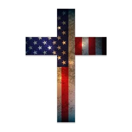 Cross American Flag Patriotic God Bless America - Vinyl Sticker Waterproof Decal