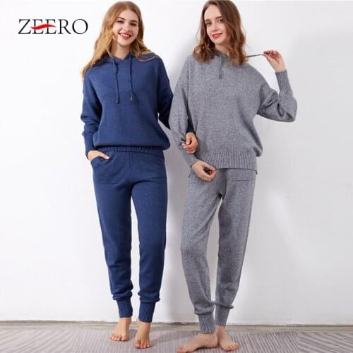 Autumn Winter Casual Knitted Two Piece Set Women Sweater Suit Hooded Sweatshirt Pullover Top + Sexy Split Midi Skirt Set Outfits