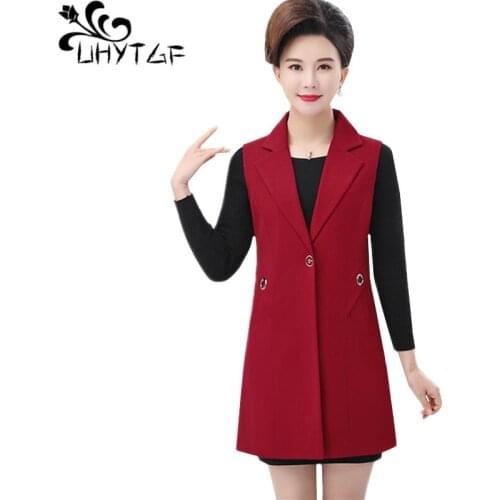 UHYTGF Women vest fashion lapel sleeveless vests solid color wild casual loose 5XL plus size vest female chalecos para mujer 583