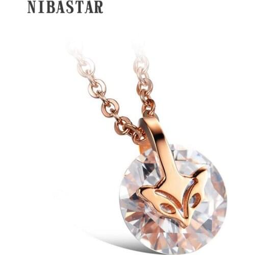 Women Jewelry Animal Necklace Stainless Steel Genuine Austrian Crystal Fox Pendant Necklace