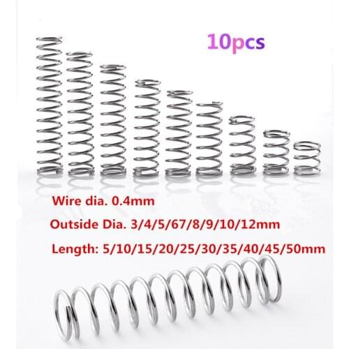 10pcs/lot Wire Dia.0.4mm Outside Dia. 3-12mm Length 5-50mm 304 Stainless steel Y type spring compression Return spring