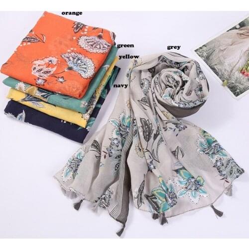 2021 Fashion Newest Floral Printed Pattern Cotton Tassel Scarf Shawls Wraps 10pcs/lot