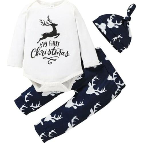 Toddler Baby Clothes Set for Girl Fashion Letter Print Rompers+Pants 3Pcs 2021 Christmas New Cotton Boys Childrens Clothing