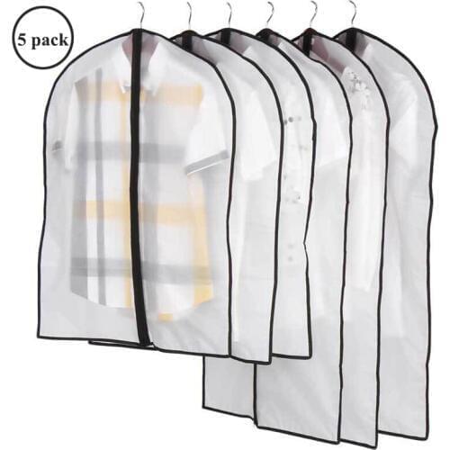 5pcs Dustproof Cloth Cover Bag Transparent Wardrobe Storage Bag Dust Cover Clothes Protector Garment Suit Coat Hanging Organizer