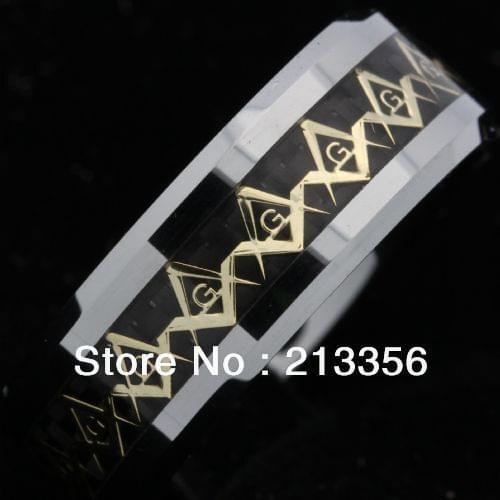 Free Shipping Buy Cheap Price Discount Sales USA HOT Selling 8MM Men&Womens New Golden Masonic Fiber New Tungsten Wedding Rings