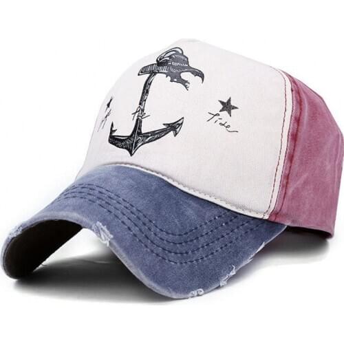 Vintage Style The Pirate Ships Anchor Printing Adjustable Washed Baseball Cap Anchor Hat Sailing Women Beach Gift Boating Yacht