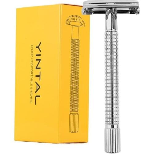 Safety Razor Long Handle 115 mm/4.53" Brass Mens Shaving Classic Double Edge Razors+1 Blade