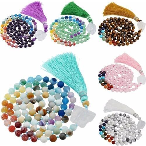SUNYIK 7 Chakra Semi Precious Stone Wrap Bracelet,Beaded Necklace Tibetan Buddhist Prayer Beads