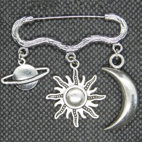 1PCS CELESTIAL PAGAN WICCA Brooch, Saturn Sun Moon Pin Brooch, silver plated Brooch