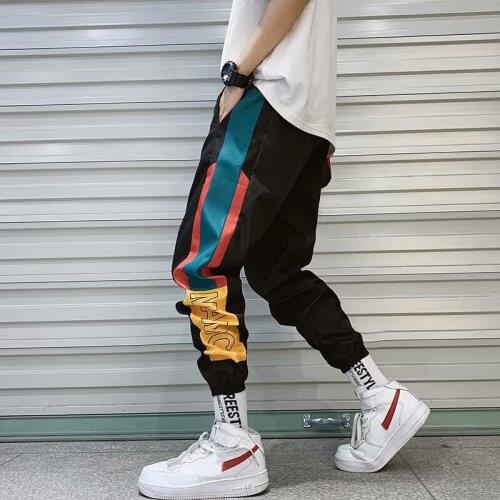 Hip Hop Streetwear Mens Splice Joggers Pants Fashion Men Casual Cargo Pant Trousers High Street Elastic Waist Harem Pant Men