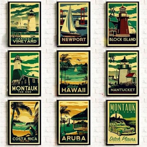 Famous tourist attractions KAWAII ARUBA BROOKLYN SAN FRANCISCO Poster Popular scenery retro wall poster home room decor painting