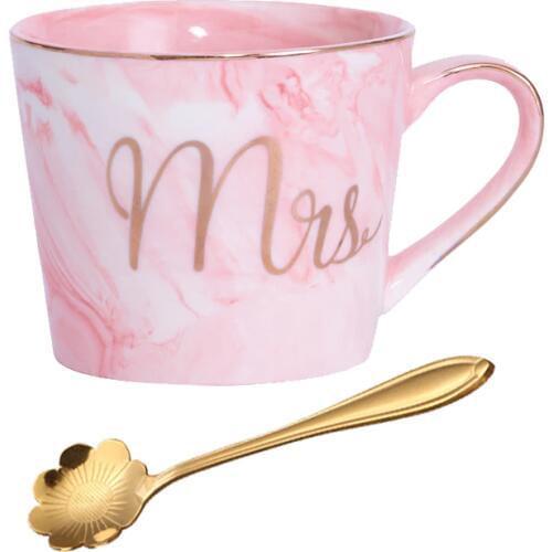 Hot sales Creative Ceramic Porcelain Marble Coffee Mug Tea Cup Milk Cup With Spoon Lid Mr/Mrs/Flamingo Couple Lovers Gift
