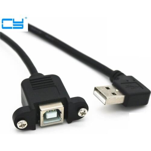 5pcs/lot USB 2.0 TYPE A Male right angle left to B Female ( AM TO BF ) Screw Lock Panel Mount Cable for Computer Printer 30cm