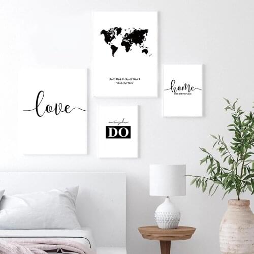 Nordic Map Wall Art Poster Love Quote Art Print Black White Dairy Cow Shape Canvas Painting Modern Pictrures Living Room Decor