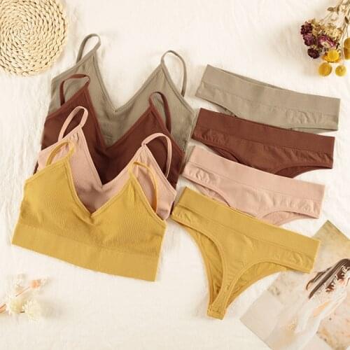 CHRLEISURE Underwear Set Women Wireless Lingerie Panties Bra Sexy G-String Seamless Tank Crop Top Brassiere New